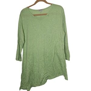 Jess & Jane Green Asymmetrical‎ Hem Long Sleeve Tunic Top Size L USA Lagenlook